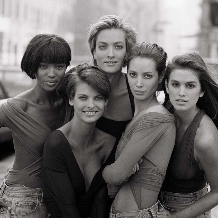 Cindy Crawford, Christy Turlington, Tatjana Patitz, Linda Evangelista, Naomi Campbell, fot. Peter Lindbergh, 1990