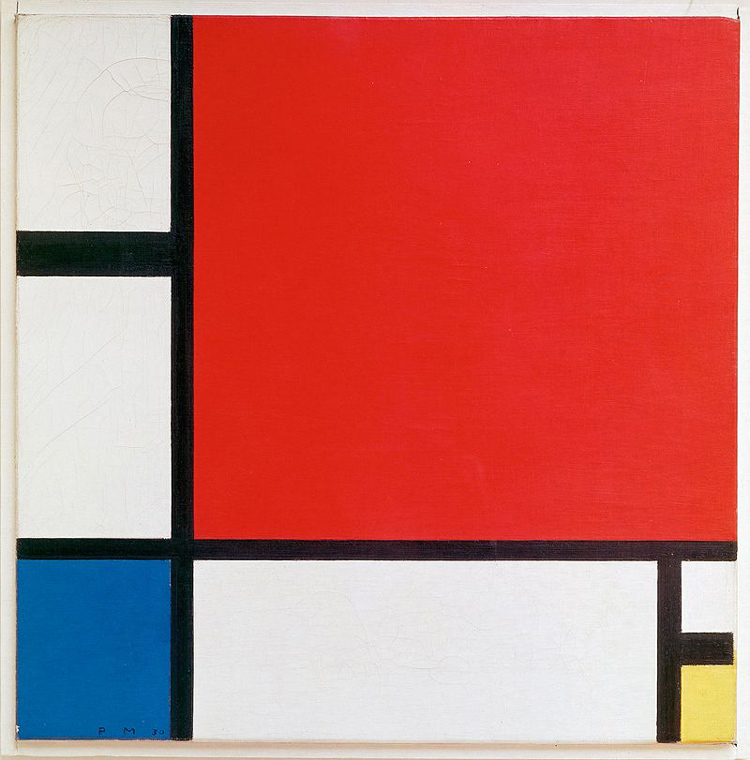 Kompozycja 2 z czerwonym, żółtym i niebieskim, Piet Mondrian, 1930