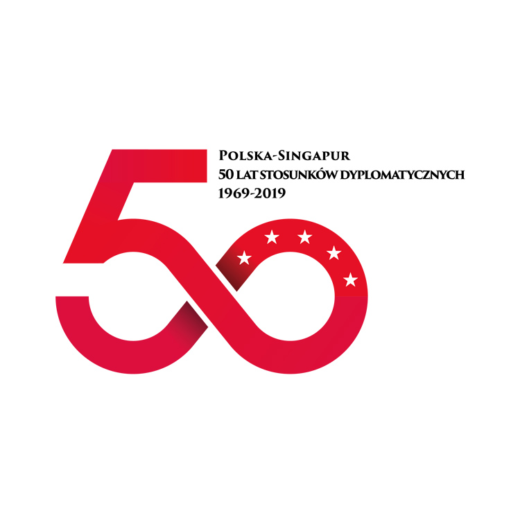 logo 50-lecia stosunków dyplomatycznych między Polską a Singapurem, proj. Djibril Areo