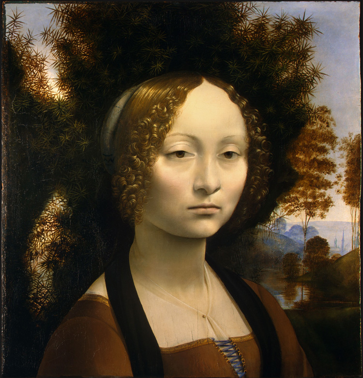 Portrait of Ginevra de’ Benci, Leonardo da Vinci, 1474-1478, Public Domain