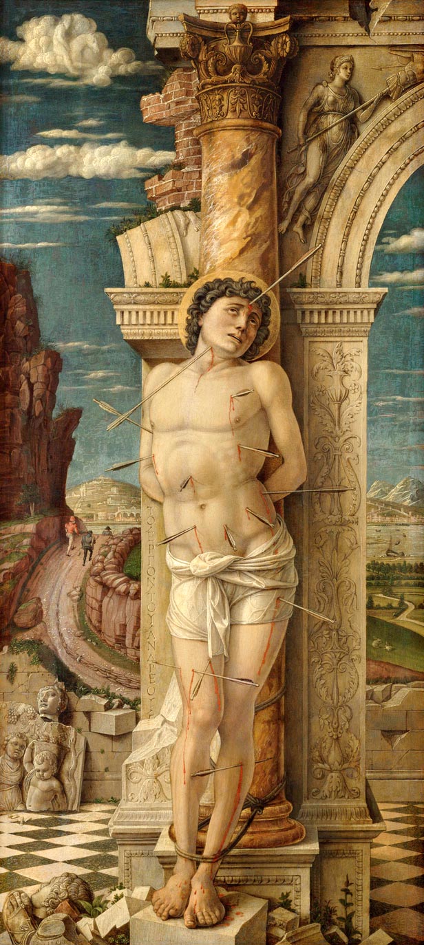 Święty Sebastian, Andrea Mantegna, 1460, panel 68 x 30 cm, Muzeum Historii Sztuki w Wiedniu, Domena publiczna